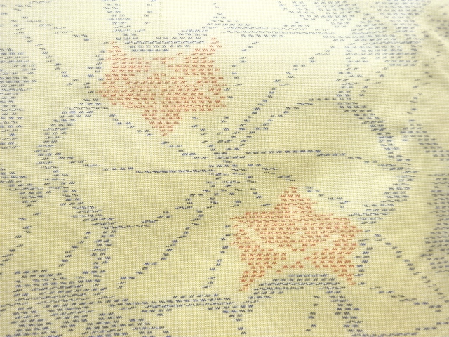 JAPANESE KIMONO / ANTIQUE KIMONO / OSHIMA TSUMUGI / WOVEN FLORAL PLANTS